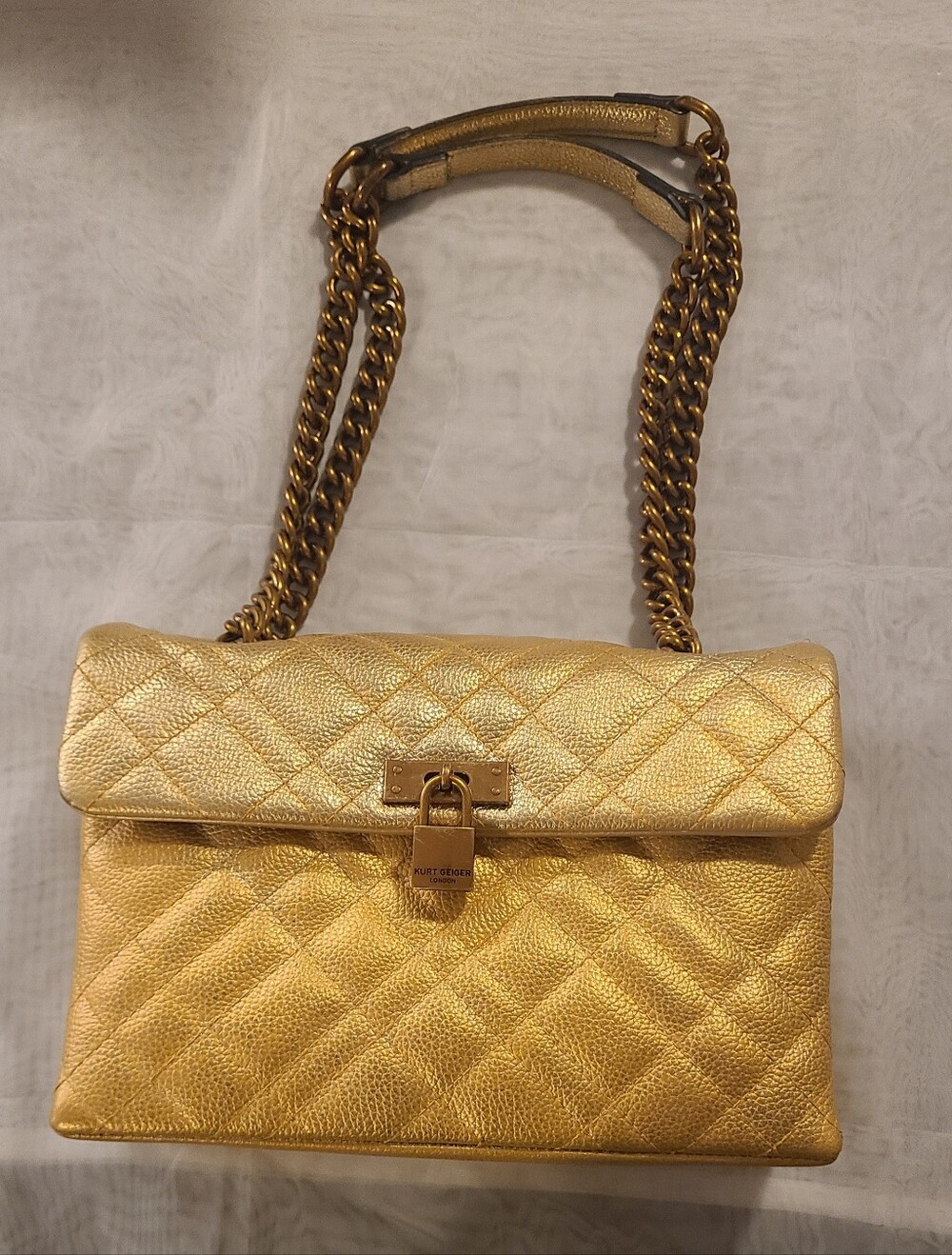 Authentic Kurt Geiger "the Brixton" Metallic Gold Quilted Leather Shoulder Bag